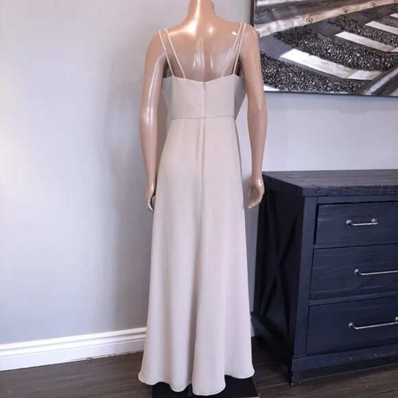 Bella Formals Nude Draped Neck Beaded Waist A-Line Prom Wedding Dress - Picture 7 of 16